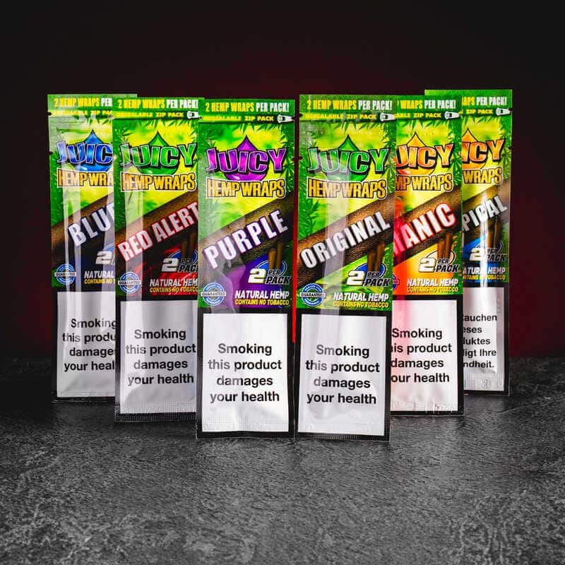 Juicy Hemp Wrap Hanfwickel für Quill Pro Packung 2 Stück pro Packung Blaubeere Gruppenfoto