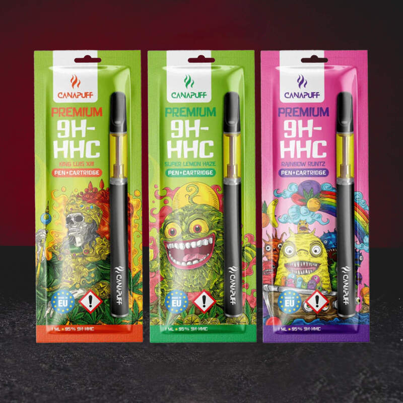 9H-HHC Vape Set 95% 1ml – Premium Cartridge Pen Set mit innovativem 9H-HHC Cannabinoid in den Varianten Super Lemon Haze, Rainbow Runtz, King Luis XIII und rainbow runtz premium cartridge pen set met innovatieve 9H-HHC cannabinoïde premium cartridge pen set con innovador cannabinoide 9H-HHC