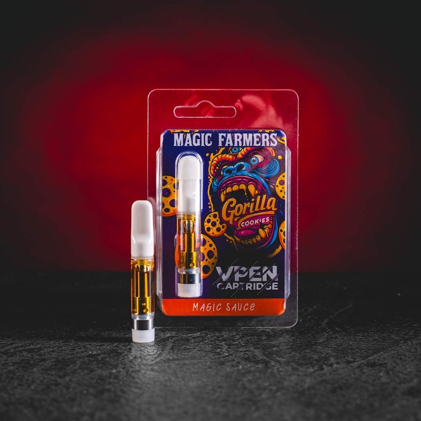 Premium 1-ml-Cartridge Gorilla Cookies, inspiriert vom süßen Cookies-Aroma, für ein angenehmes und aromatisches Dampferlebnis. magic farmers gorilla cookies cartridge kratomworld verkauf