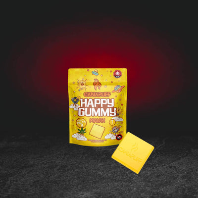 TH Happy Gummy Mangi – Premium-Hanf-Fruchtgelee mit Mangogeschmack und Cannabinoid TH in Originalverpackung premium hennepfruitgelei met frambozensmaak en cannabinoïde TH gelatina premium de cáñamo con sabor a cereza y cannabinoide TH