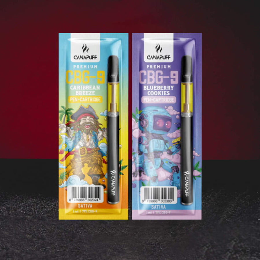 Vape Set CBG9 79% 1ml – Premium Vape Set mit CBG9 Cannabinoid in den Varianten Blueberry Cookies und Caribbean Breeze premium vape set met CBG9 cannabinoïde in de varianten premium vape set con cannabinoide CBG9 en variantes